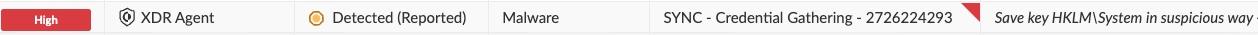 SYSTEMハイブの保存により発生したアラート - Save key HKLM\SYSTEM in a suspicious way (疑わしい手法によるHKLM\SYSTEMキーの保存)